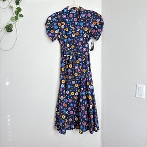 NWT LHD Glades Black Floral Collared Maxi Midi Shirt Dress Sz 8 Retro Graphic
